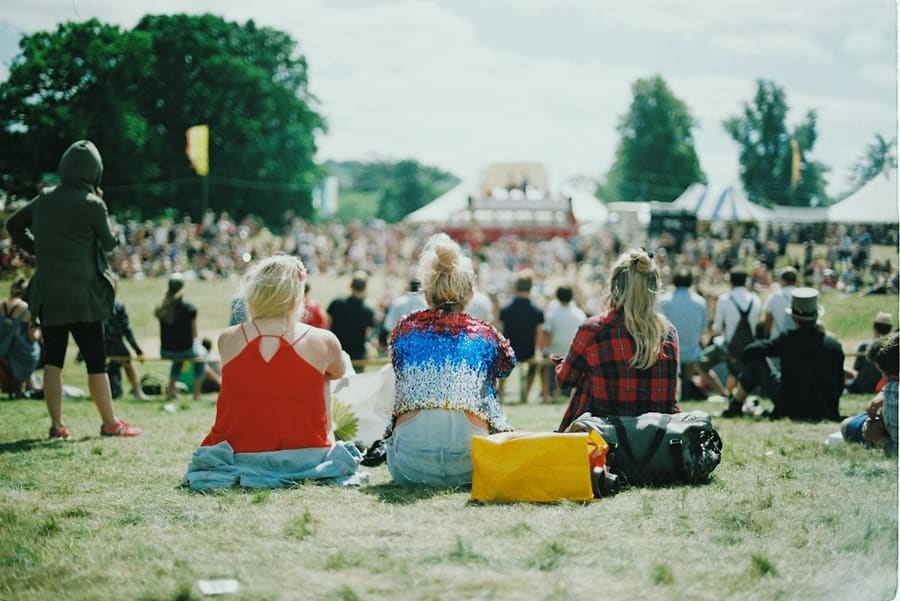 E-ink schedule board on a festival site